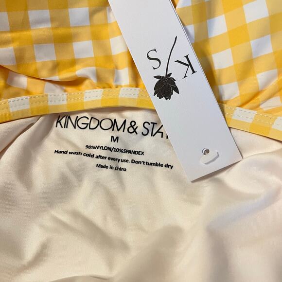 Bikini Ruffle Bandeau Top Gingham Yellow and White Size Medium - Picture 5 of 5